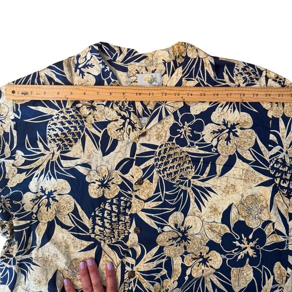 Vintage 90s Ho Aloha Shirt Size Medium Made in Hawaii Navy Floral 100% Cotton - Picture 6 of 6